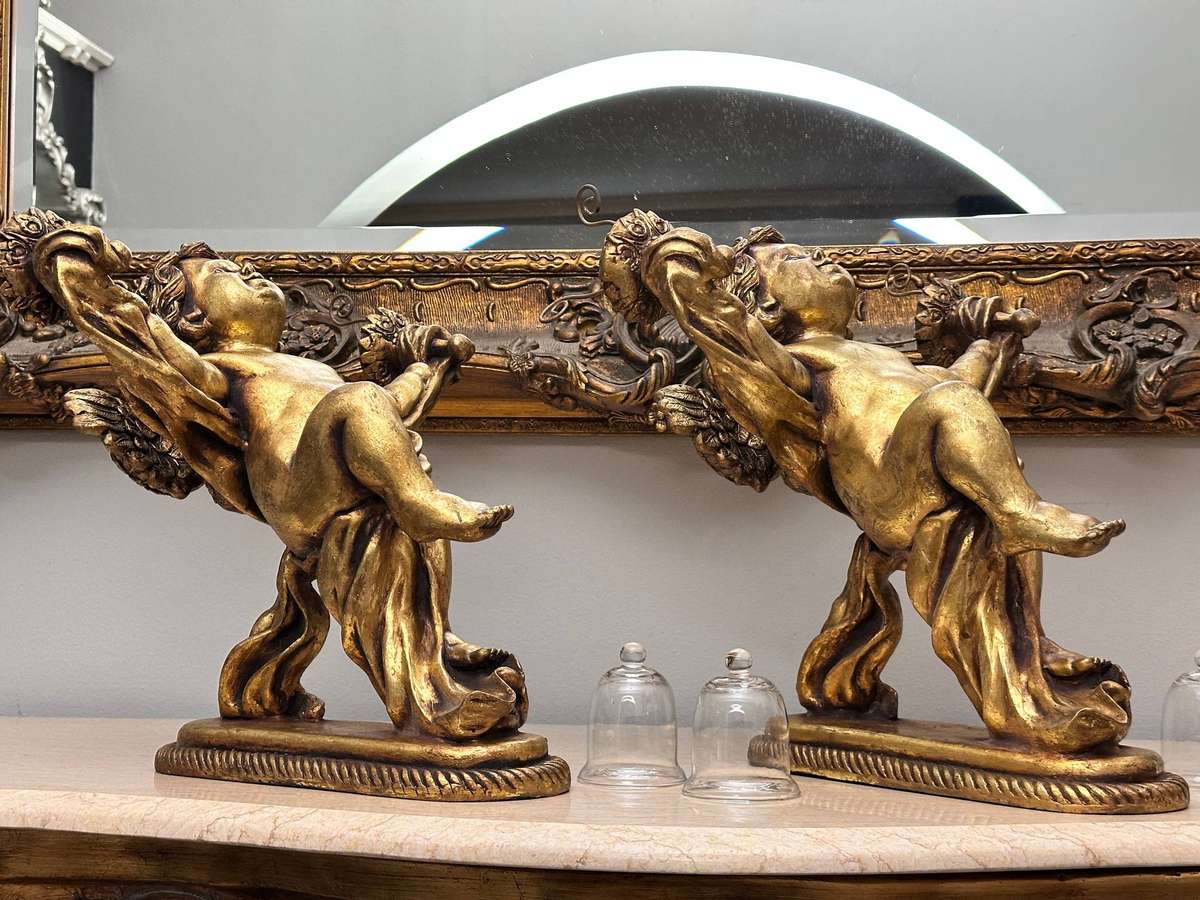Exquisite French Gilt Vintage Large Angel Statement Candle Wall Sconces