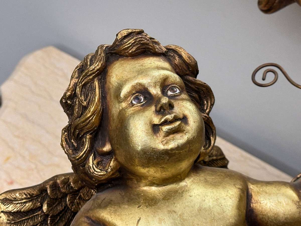 Exquisite French Gilt Vintage Large Angel Statement Candle Wall Sconces