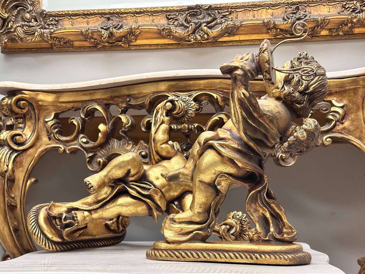 Exquisite French Gilt Vintage Large Angel Statement Candle Wall Sconces