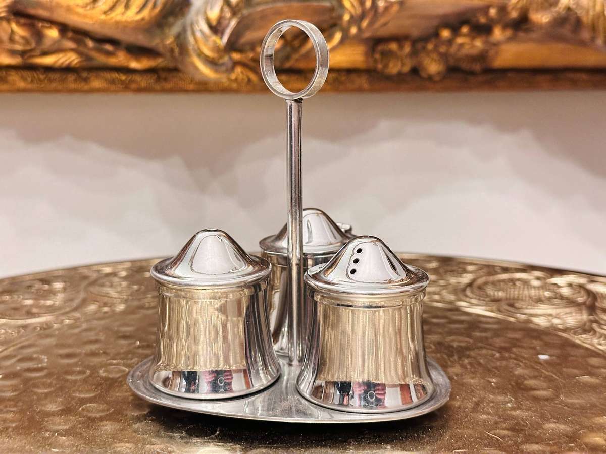 Elegant Vintage Condiment Set with Stand