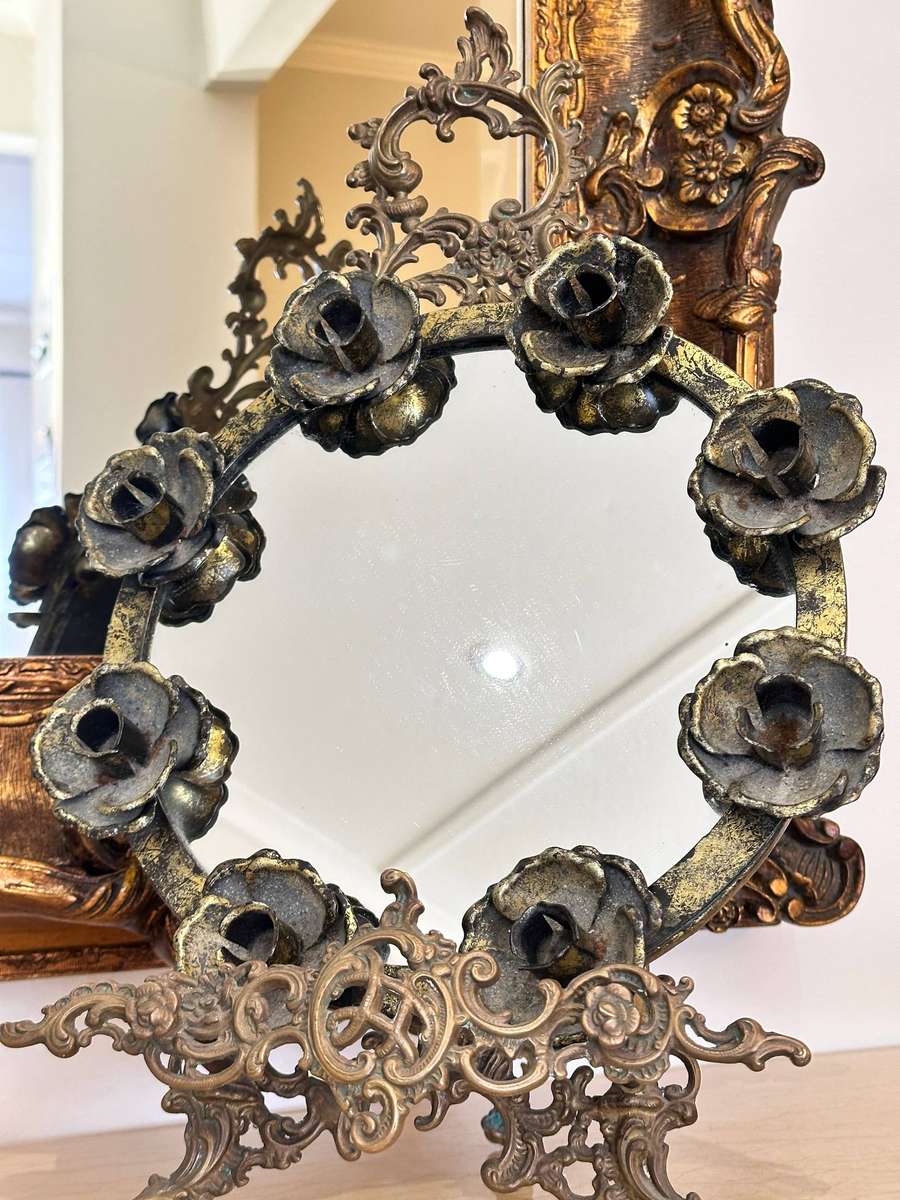 Vintage Exquisite Gilded Rose Candle Mirrored Centrepiece