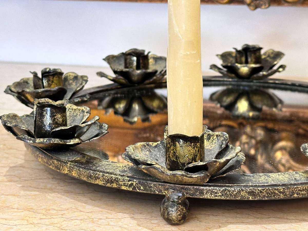 Vintage Exquisite Gilded Rose Candle Mirrored Centrepiece