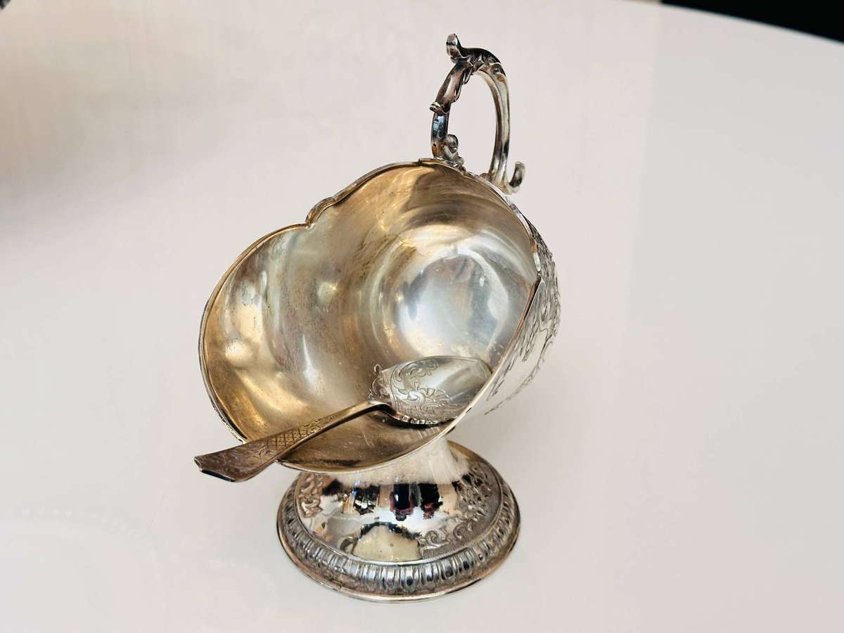 Elegant Vintage Sugar Server with Ornate Detailed Spoon