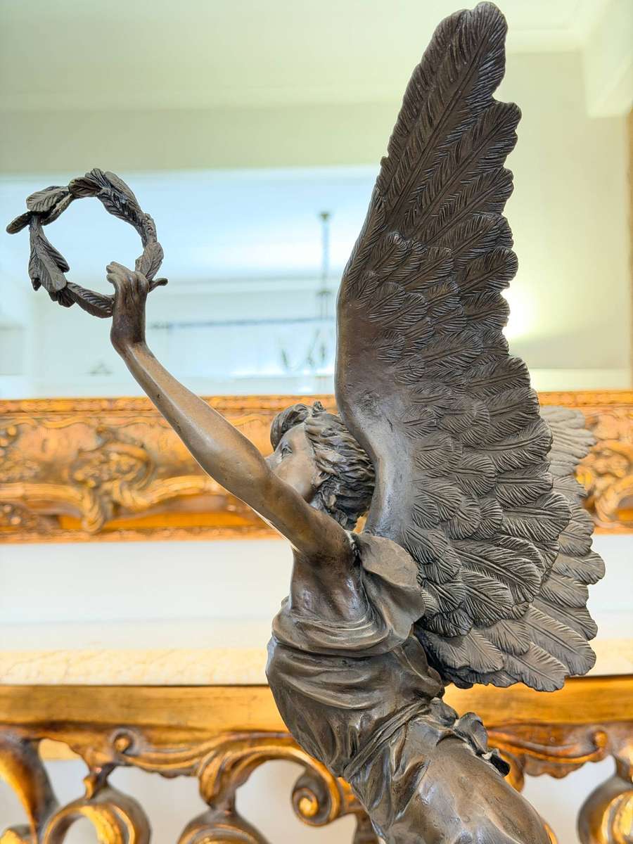Exquisite Solid Bronze and Marble Large Angel Statement Piece