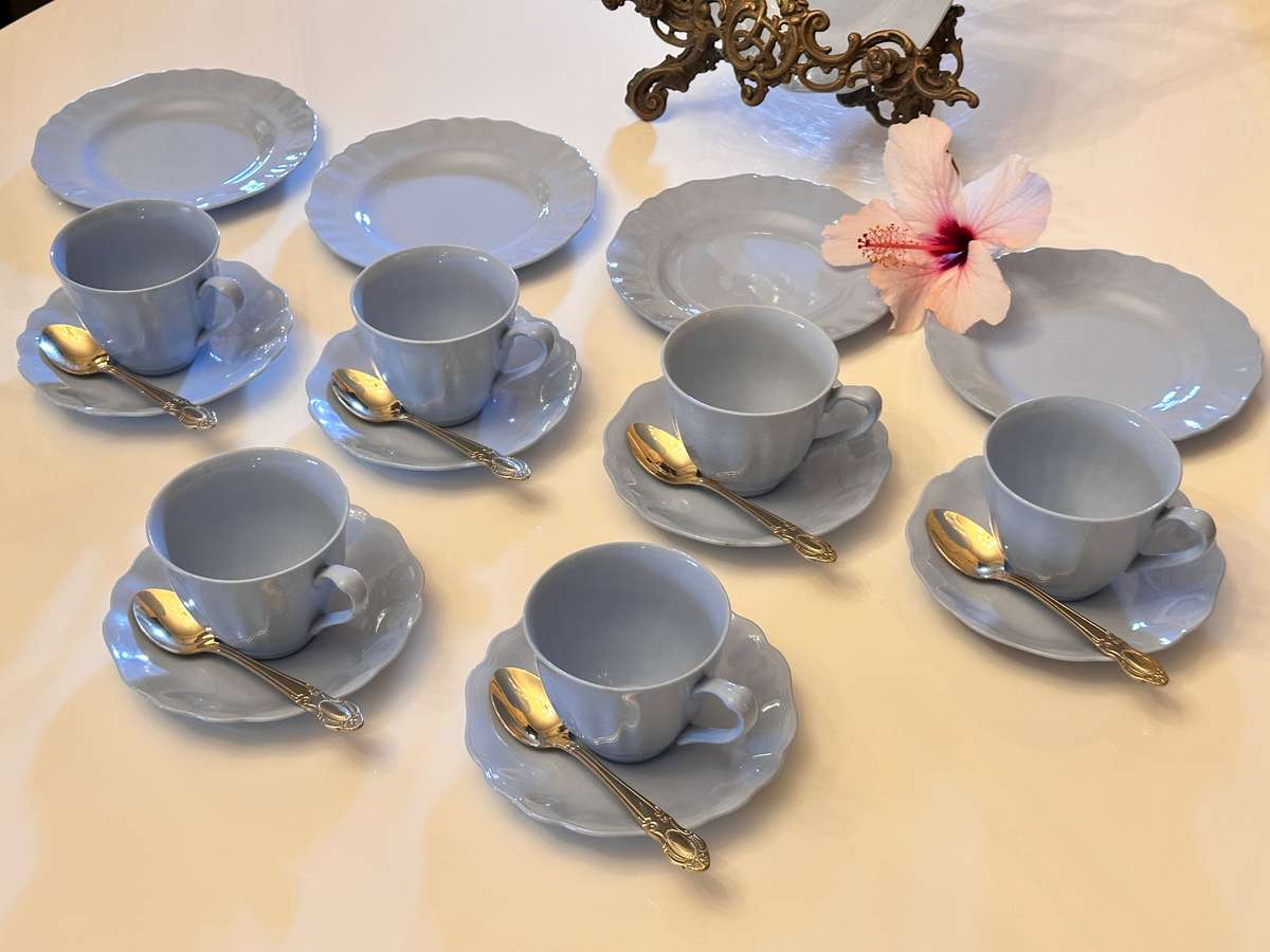 Elegant 1940 J&G Meakin Glamour Celeste Tea Trio - Set of 6