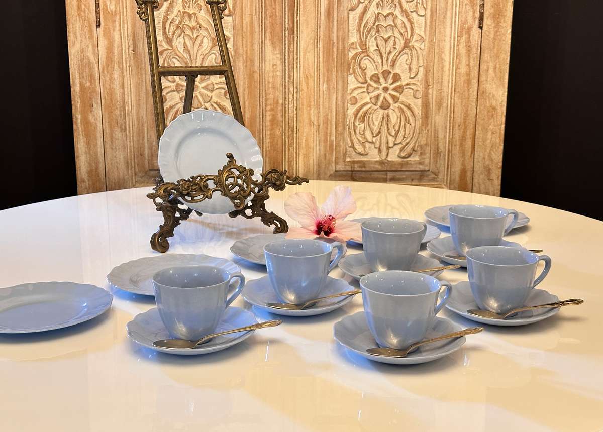 Elegant 1940 J&G Meakin Glamour Celeste Tea Trio - Set of 6