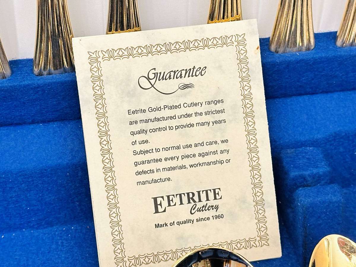 Eetrite 24 Carat Gold Plated Vintage Cutlery Set in Original Wooden Case