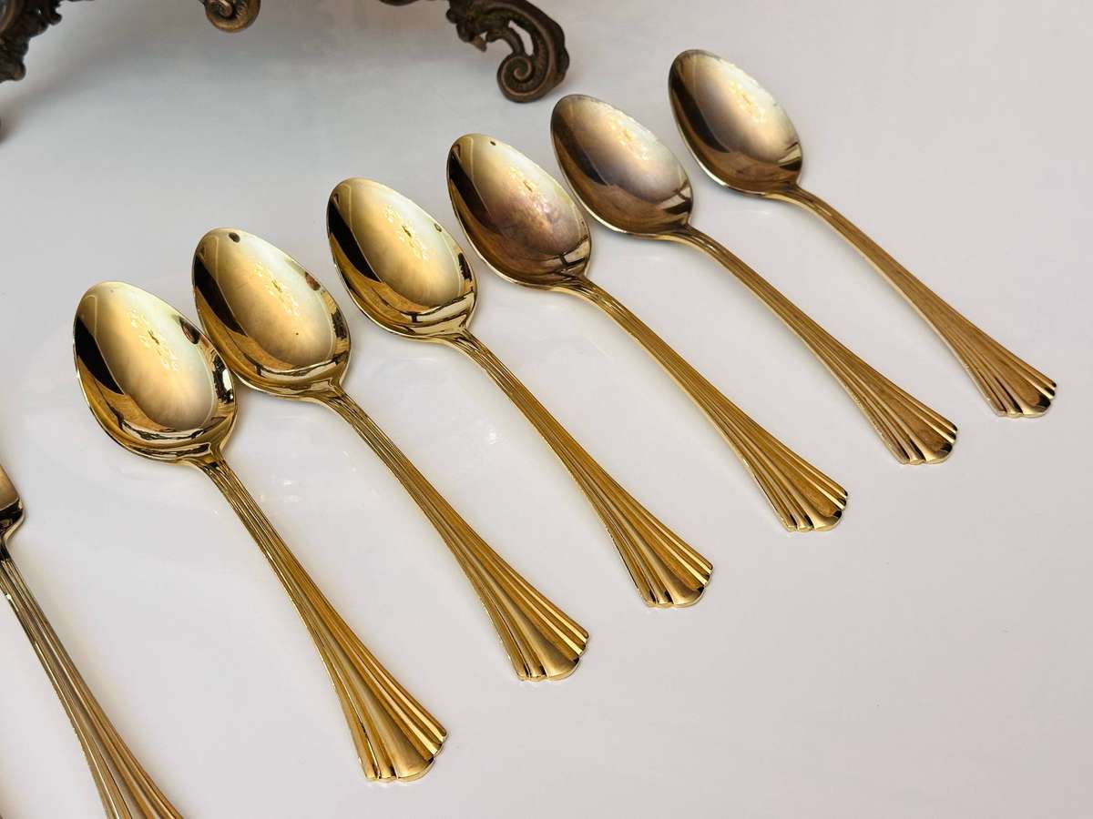 Eetrite 24 Carat Gold Plated Vintage Cutlery Set in Original Wooden Case