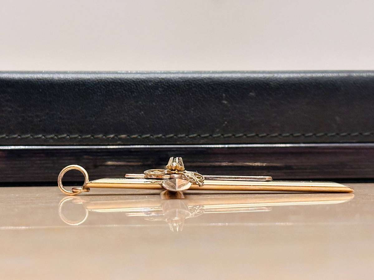 9ct Gold Antique French Statement Cross with Filigree & Pearl