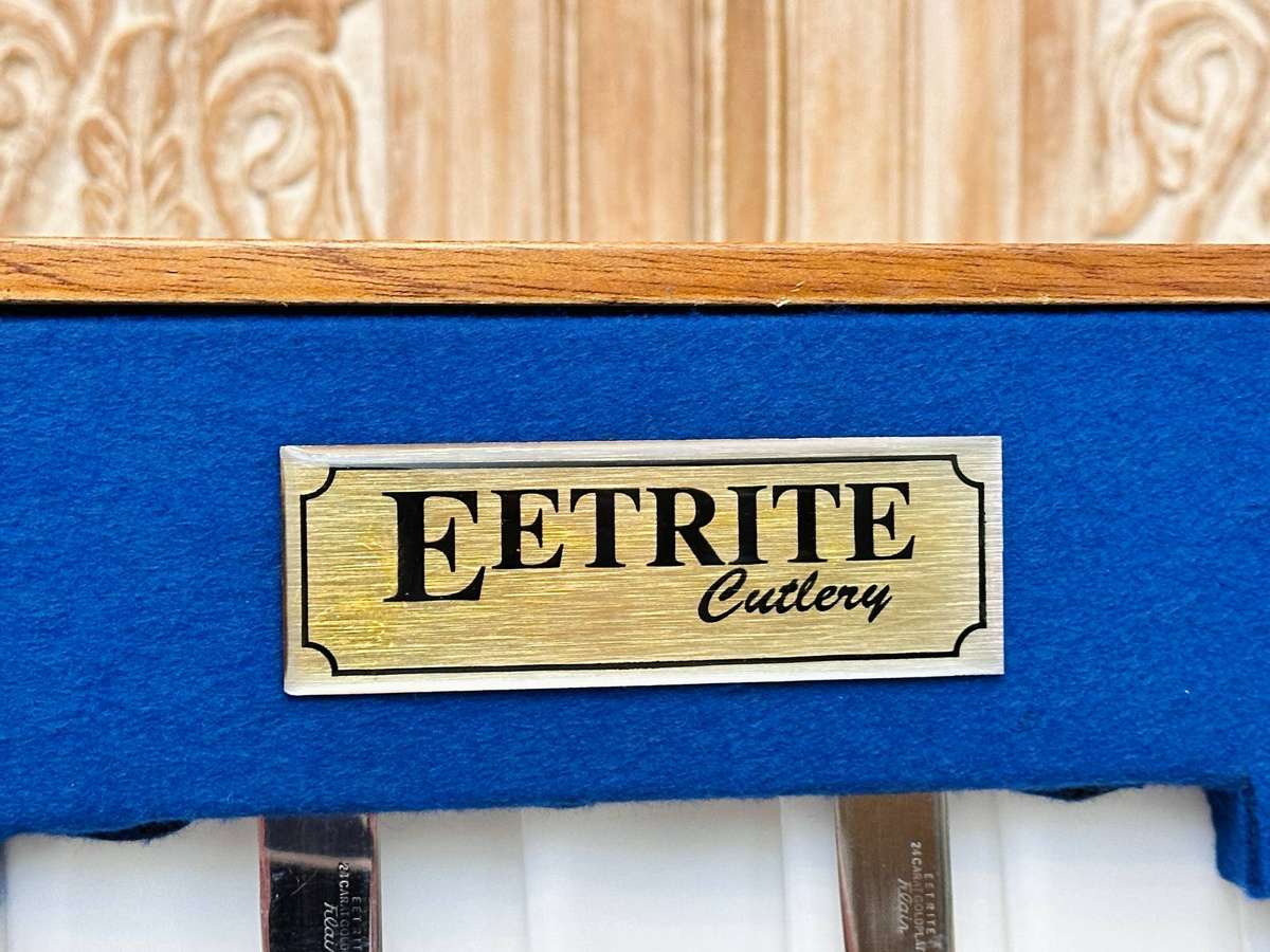 Eetrite 24 Carat Gold Plated Vintage Cutlery Set in Original Wooden Case