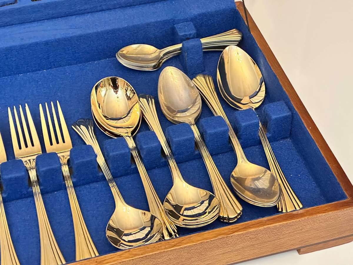 Eetrite 24 Carat Gold Plated Vintage Cutlery Set in Original Wooden Case