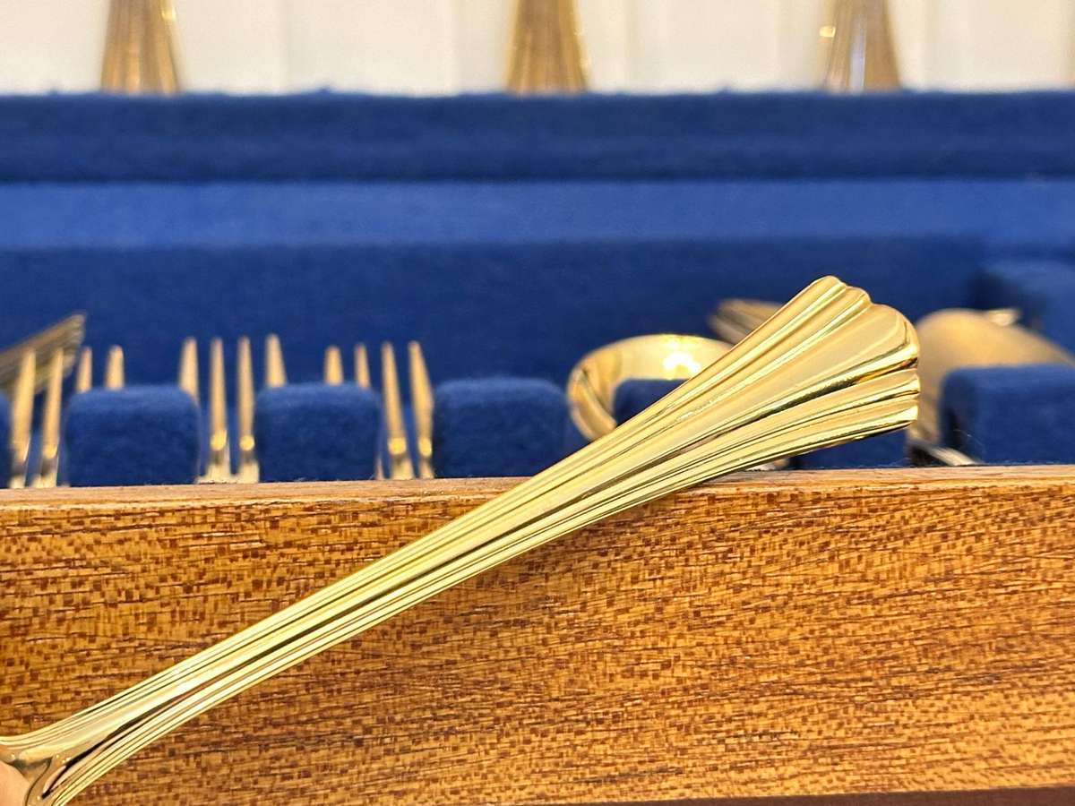 Eetrite 24 Carat Gold Plated Vintage Cutlery Set in Original Wooden Case