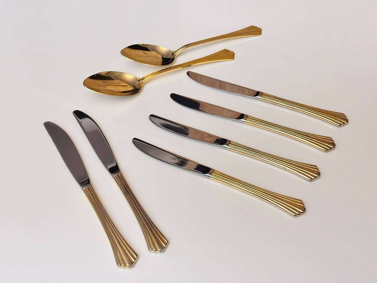 Eetrite 24 Carat Gold Plated Vintage Cutlery Set in Original Wooden Case