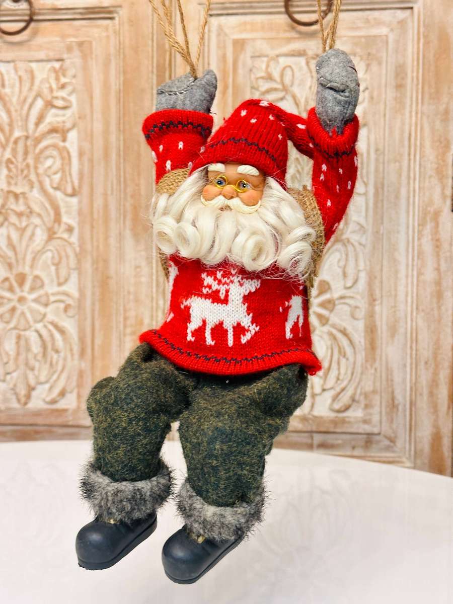 Exquisite Vintage Musical Leg Moving Hanging Parachute Santa