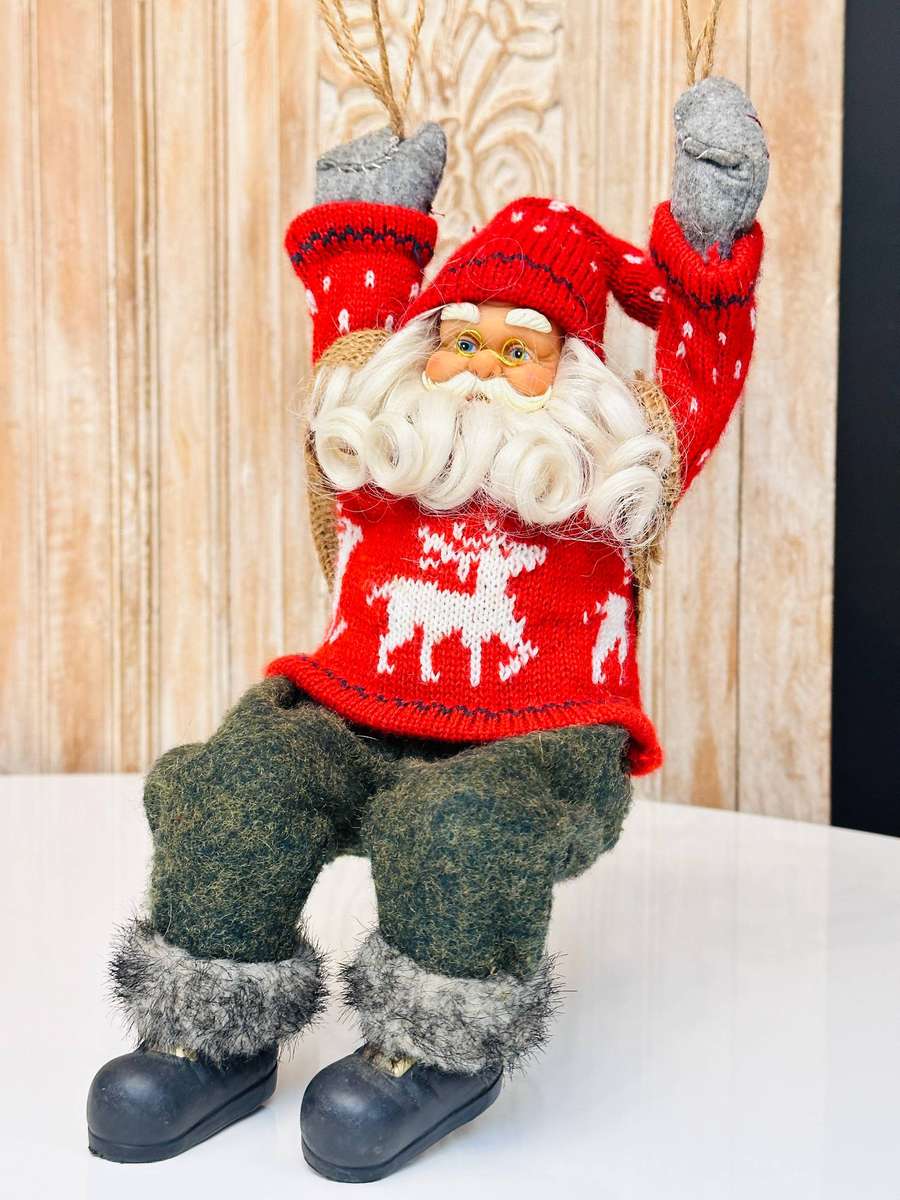 Exquisite Vintage Musical Leg Moving Hanging Parachute Santa