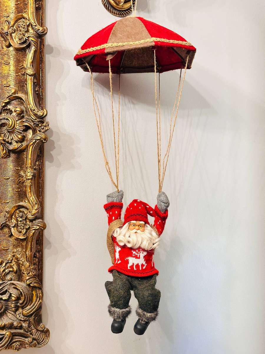 Exquisite Vintage Musical Leg Moving Hanging Parachute Santa