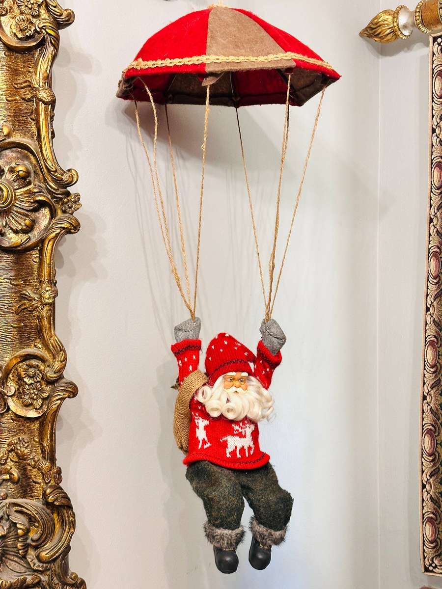 Exquisite Vintage Musical Leg Moving Hanging Parachute Santa