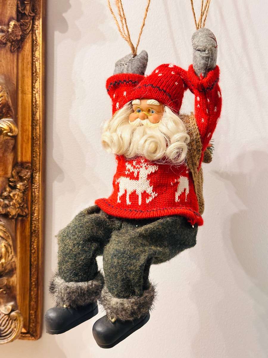 Exquisite Vintage Musical Leg Moving Hanging Parachute Santa