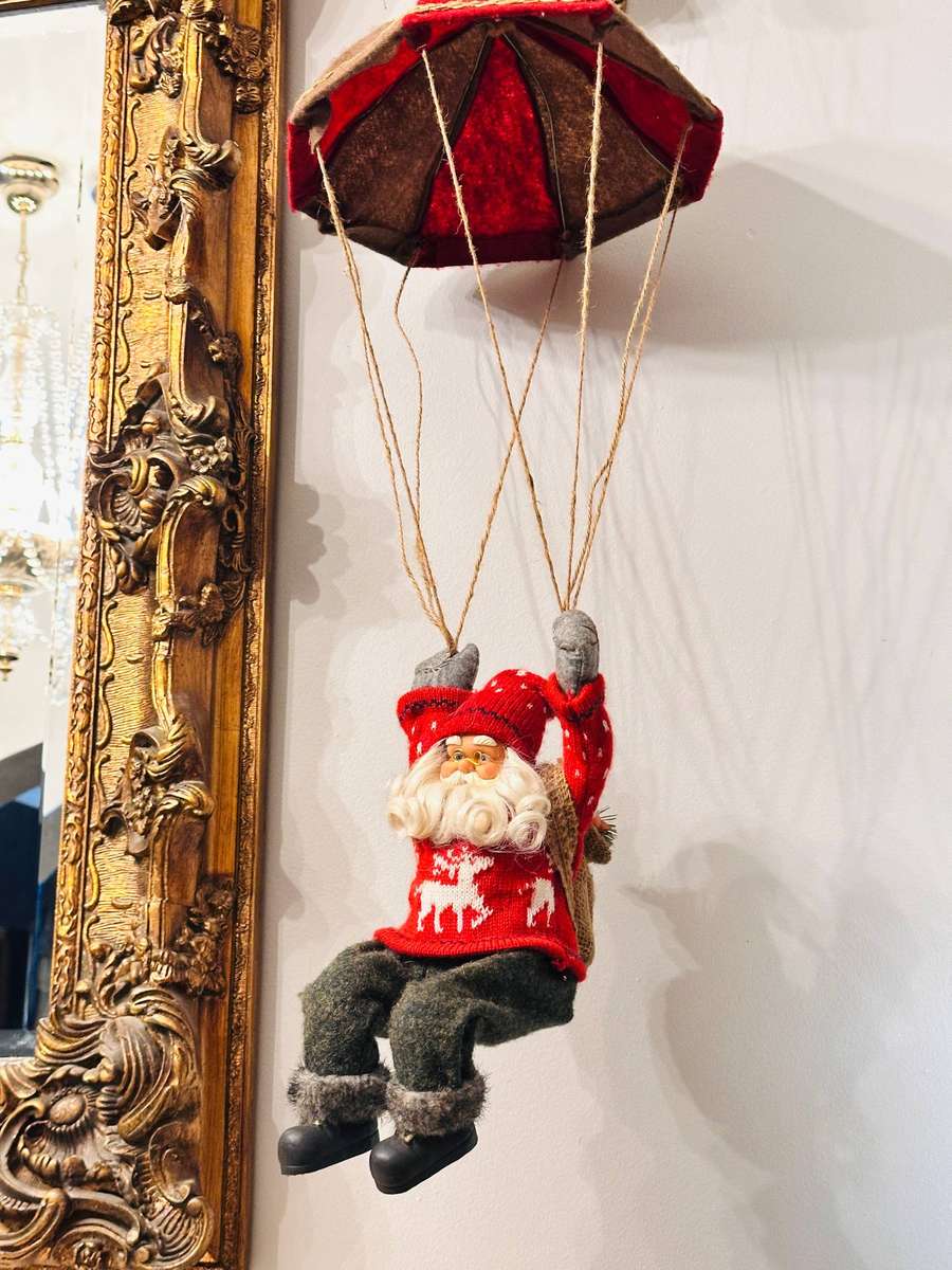 Exquisite Vintage Musical Leg Moving Hanging Parachute Santa