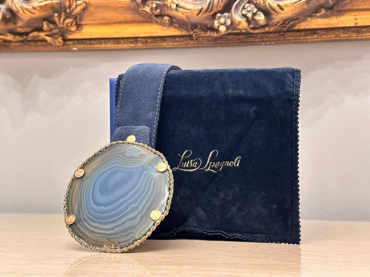 LUISA SPAGNOLI Italian Showstopper Agate Leather Belt