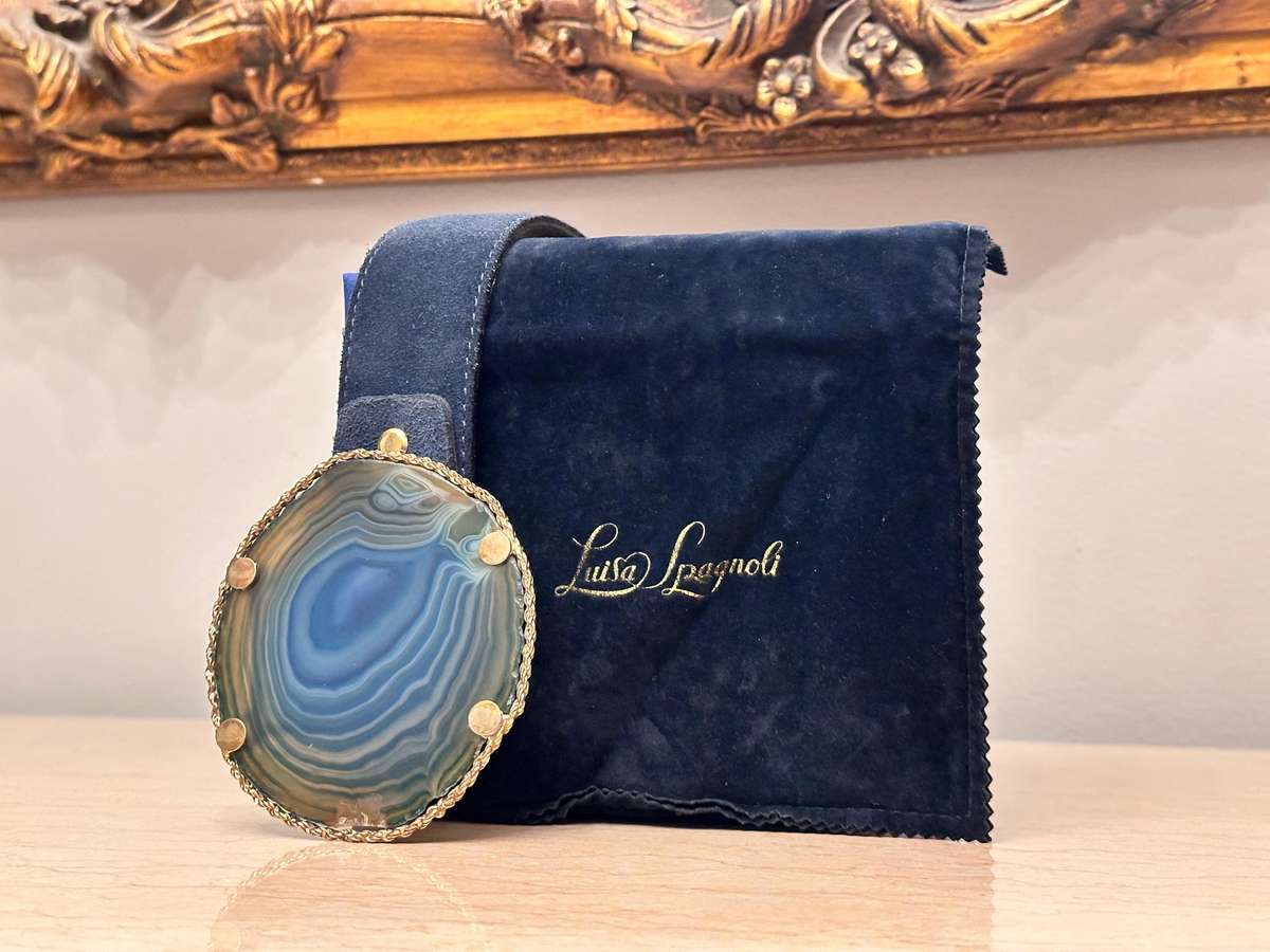 LUISA SPAGNOLI Italian Showstopper Agate Leather Belt