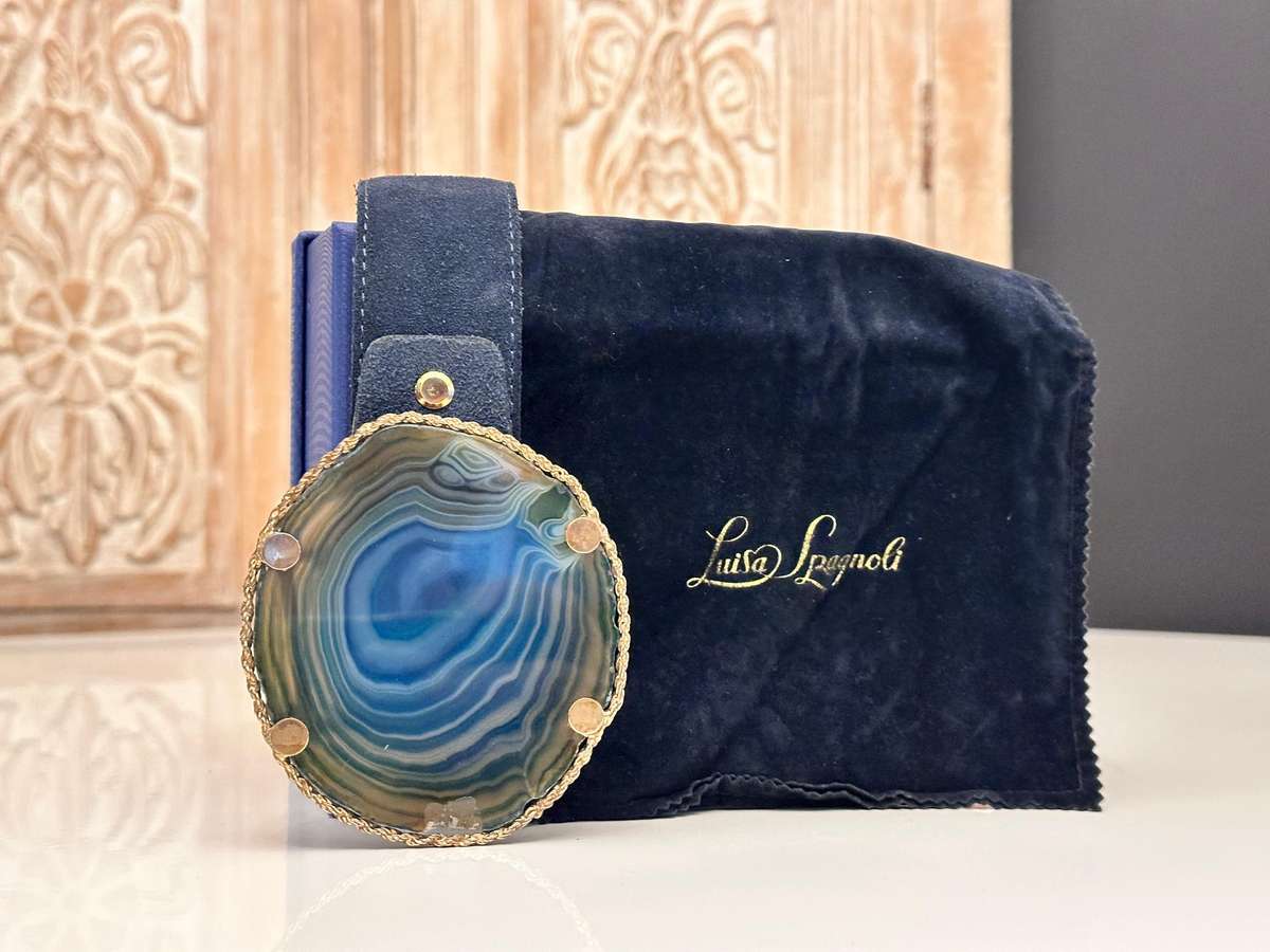 LUISA SPAGNOLI Italian Showstopper Agate Leather Belt