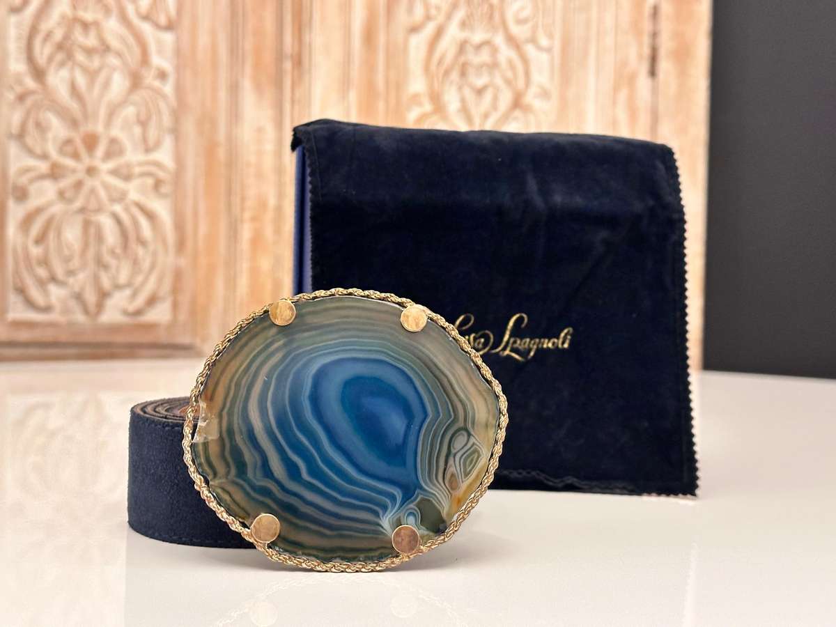 LUISA SPAGNOLI Italian Showstopper Agate Leather Belt