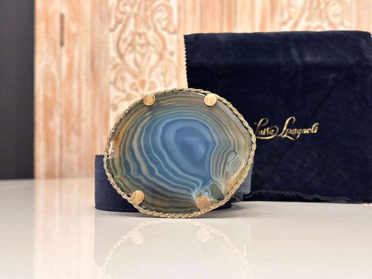 LUISA SPAGNOLI Italian Showstopper Agate Leather Belt