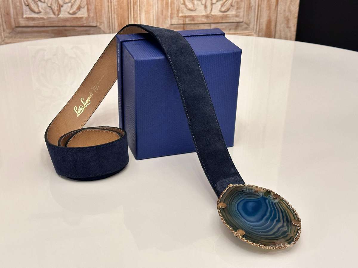 LUISA SPAGNOLI Italian Showstopper Agate Leather Belt