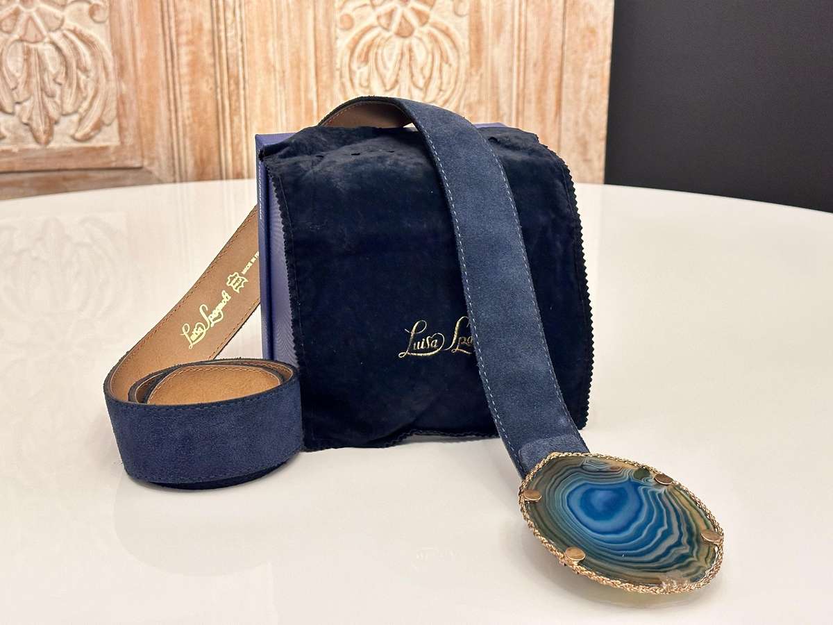 LUISA SPAGNOLI Italian Showstopper Agate Leather Belt