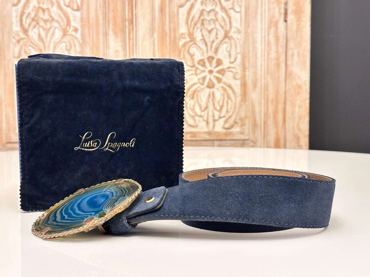 LUISA SPAGNOLI Italian Showstopper Agate Leather Belt