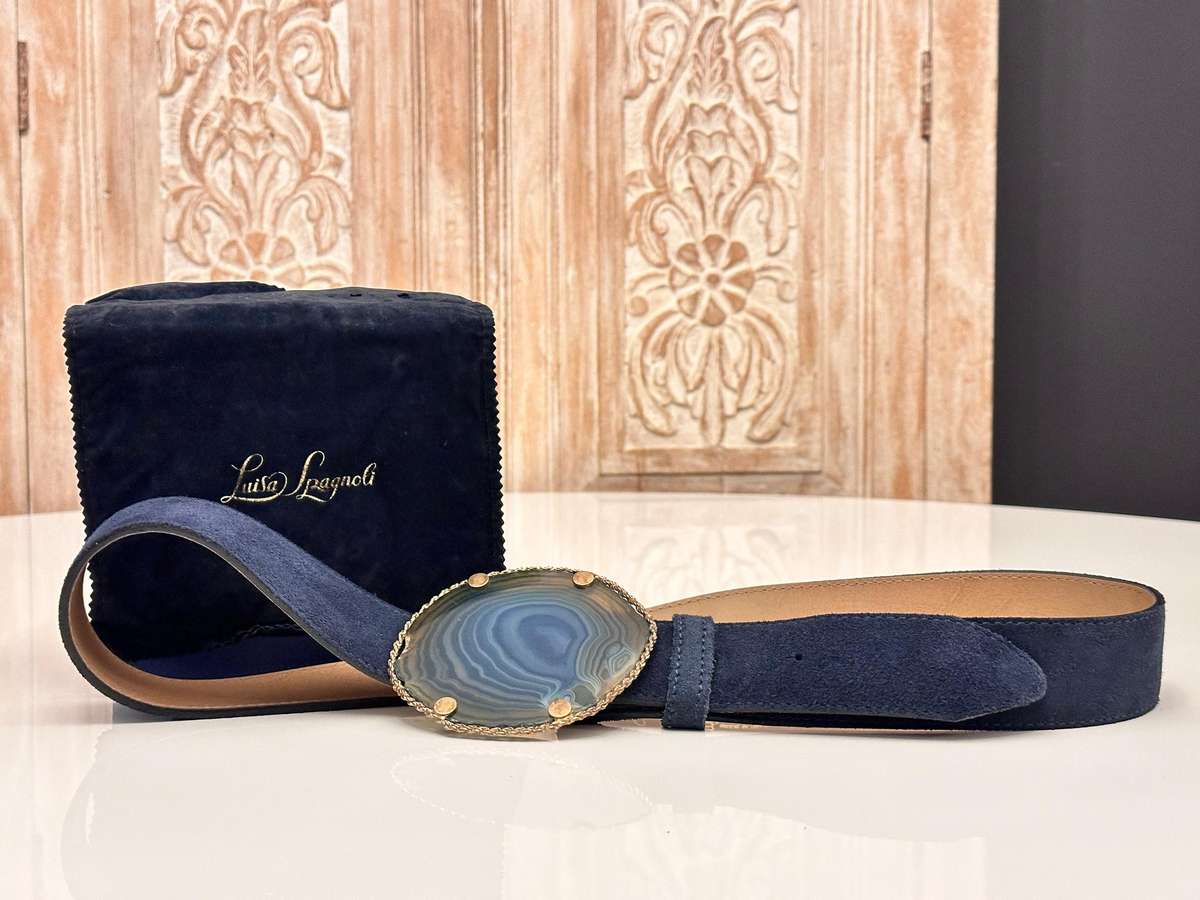 LUISA SPAGNOLI Italian Showstopper Agate Leather Belt