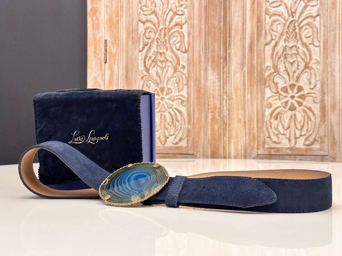 LUISA SPAGNOLI Italian Showstopper Agate Leather Belt