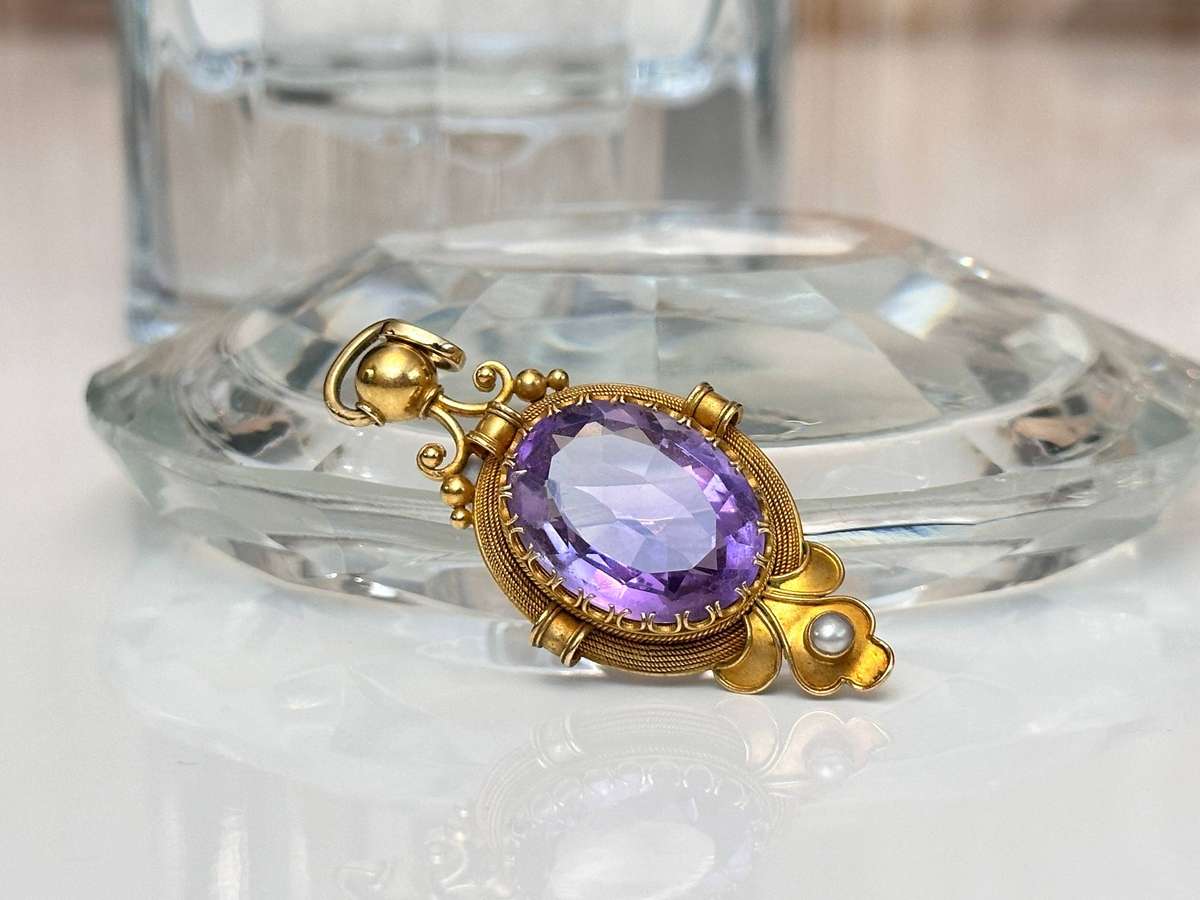 Showstopper Edwardian 18ct Gold Amethyst & Pearl Pendant