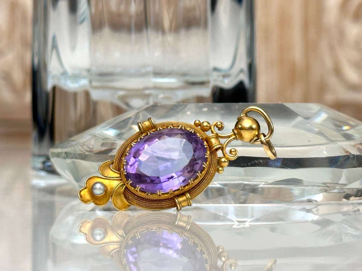 Showstopper Edwardian 18ct Gold Amethyst & Pearl Pendant