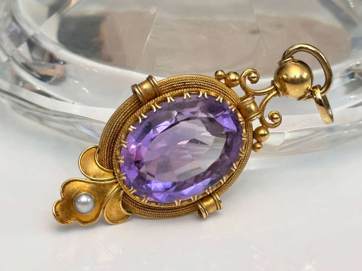 Showstopper Edwardian 18ct Gold Amethyst & Pearl Pendant