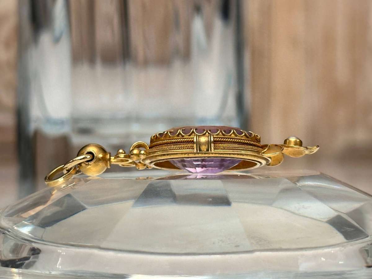 Showstopper Edwardian 18ct Gold Amethyst & Pearl Pendant