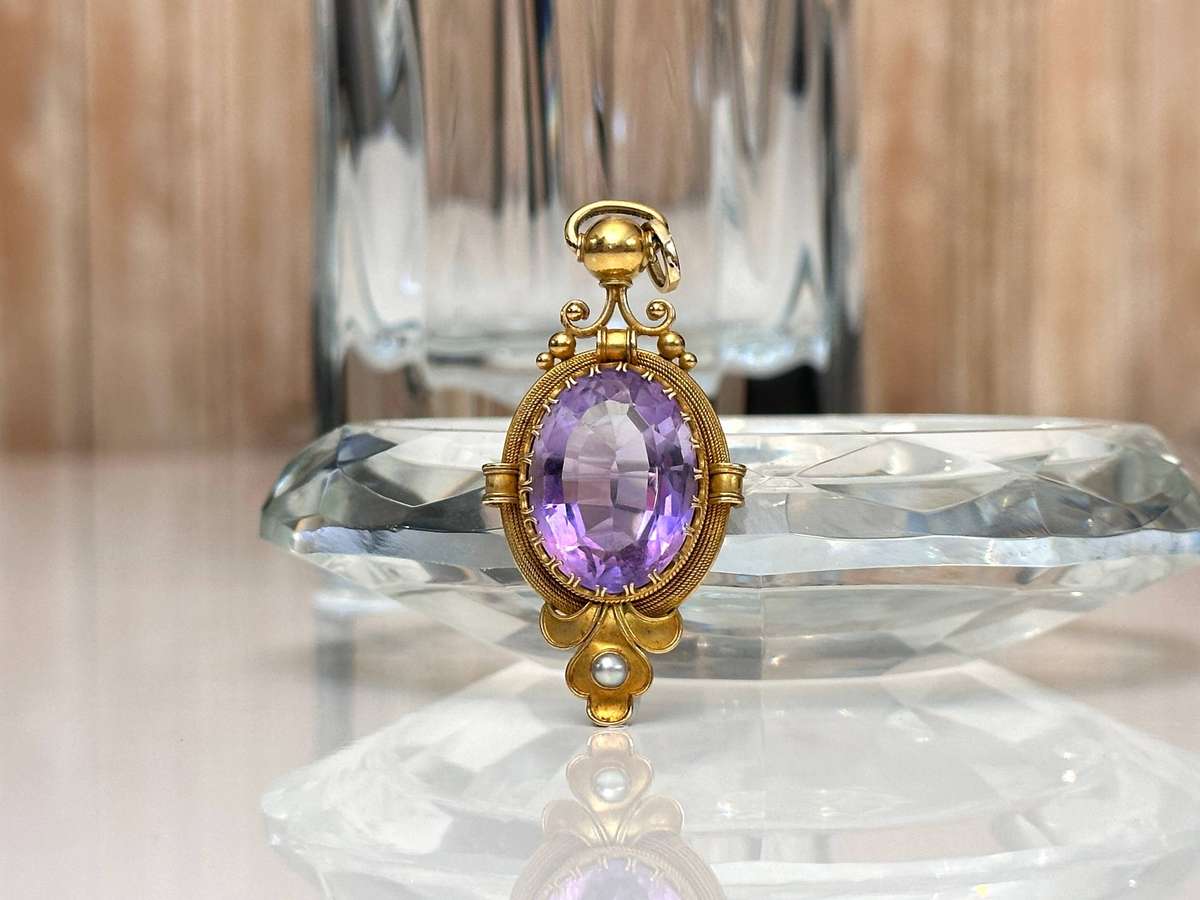 Showstopper Edwardian 18ct Gold Amethyst & Pearl Pendant