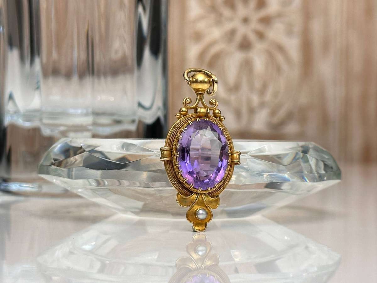 Showstopper Edwardian 18ct Gold Amethyst & Pearl Pendant