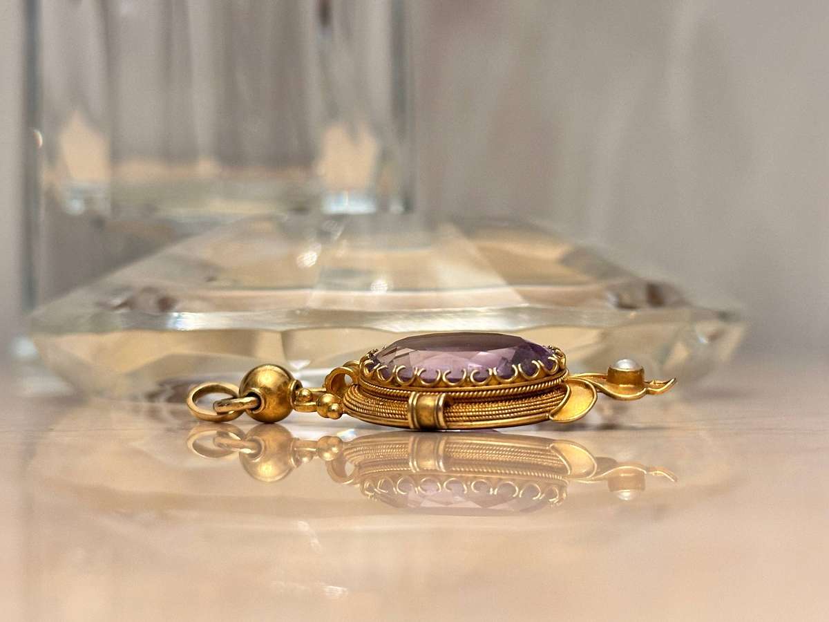 Showstopper Edwardian 18ct Gold Amethyst & Pearl Pendant