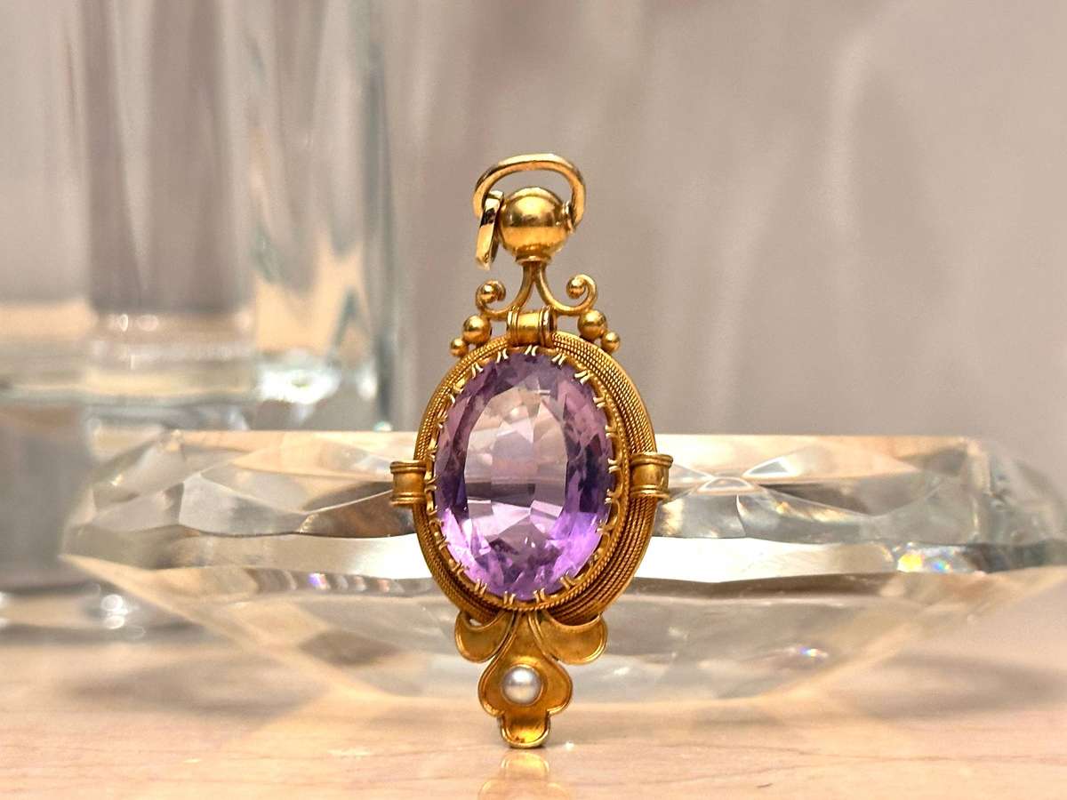 Showstopper Edwardian 18ct Gold Amethyst & Pearl Pendant