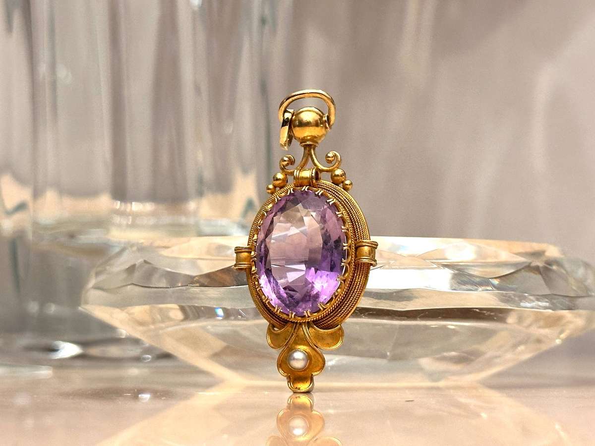 Showstopper Edwardian 18ct Gold Amethyst & Pearl Pendant
