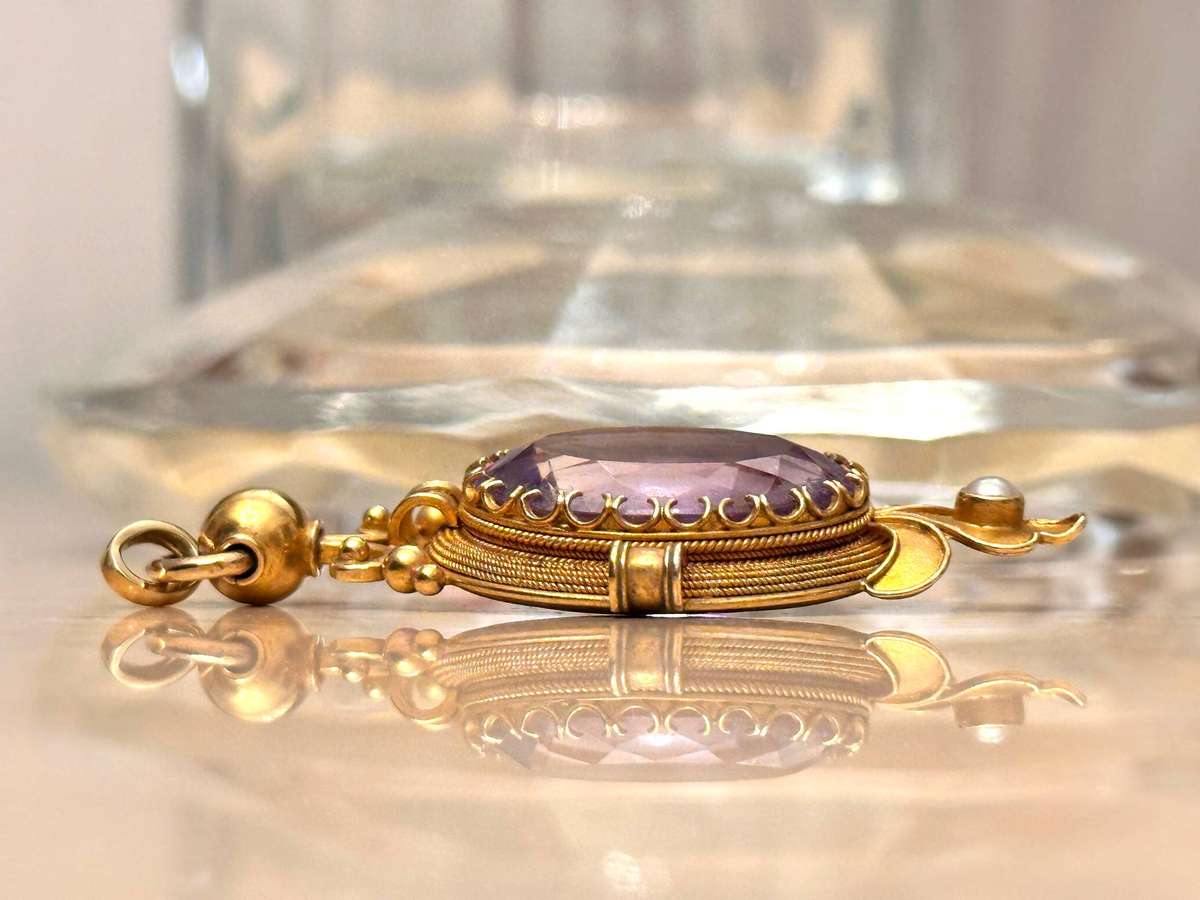 Showstopper Edwardian 18ct Gold Amethyst & Pearl Pendant