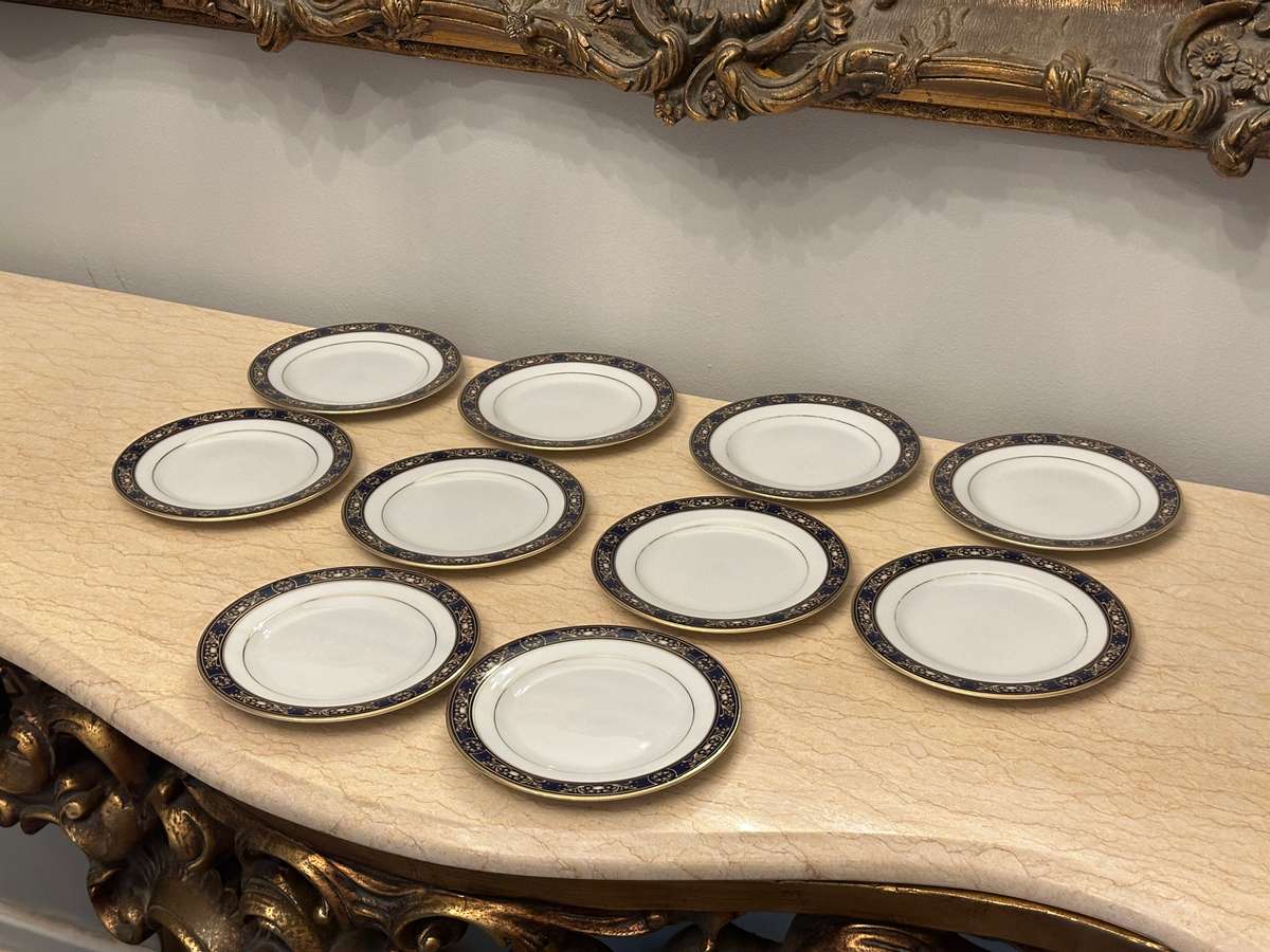 Exquisite Vintage ROYAL AVON Plates - Impero Blue Gold Set of 10