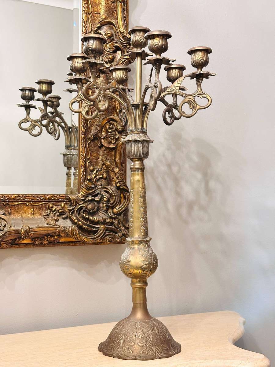 Vintage Solid Brass Large Ornate 80cm Statement Candelabra