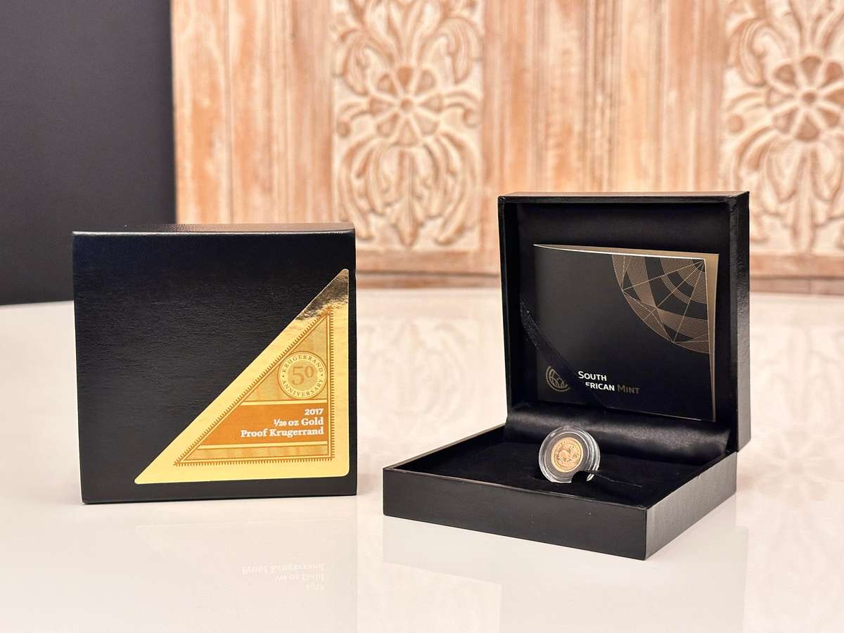 2017 1/20 oz Gold Krugerrand Proof No 1927 of 2000 - 50th Anniversary in SA Mint Box & Certificate