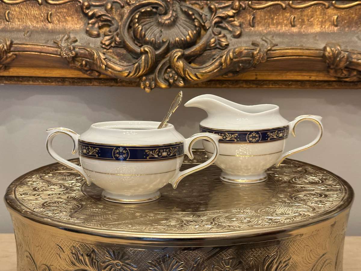 Exquisite ROYAL AVON Impero Blue Sugar & Creamer Set