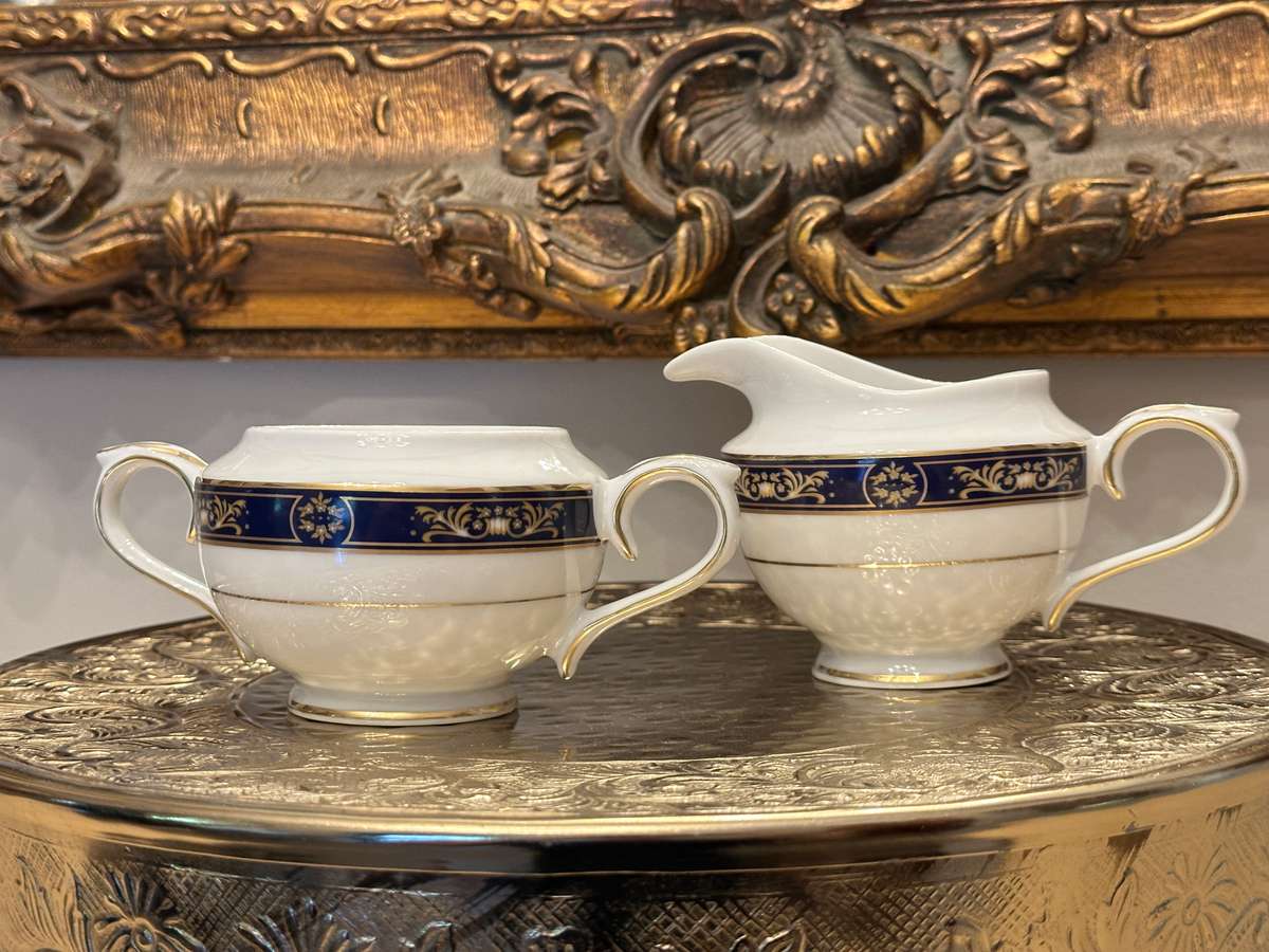 Exquisite ROYAL AVON Impero Blue Sugar & Creamer Set