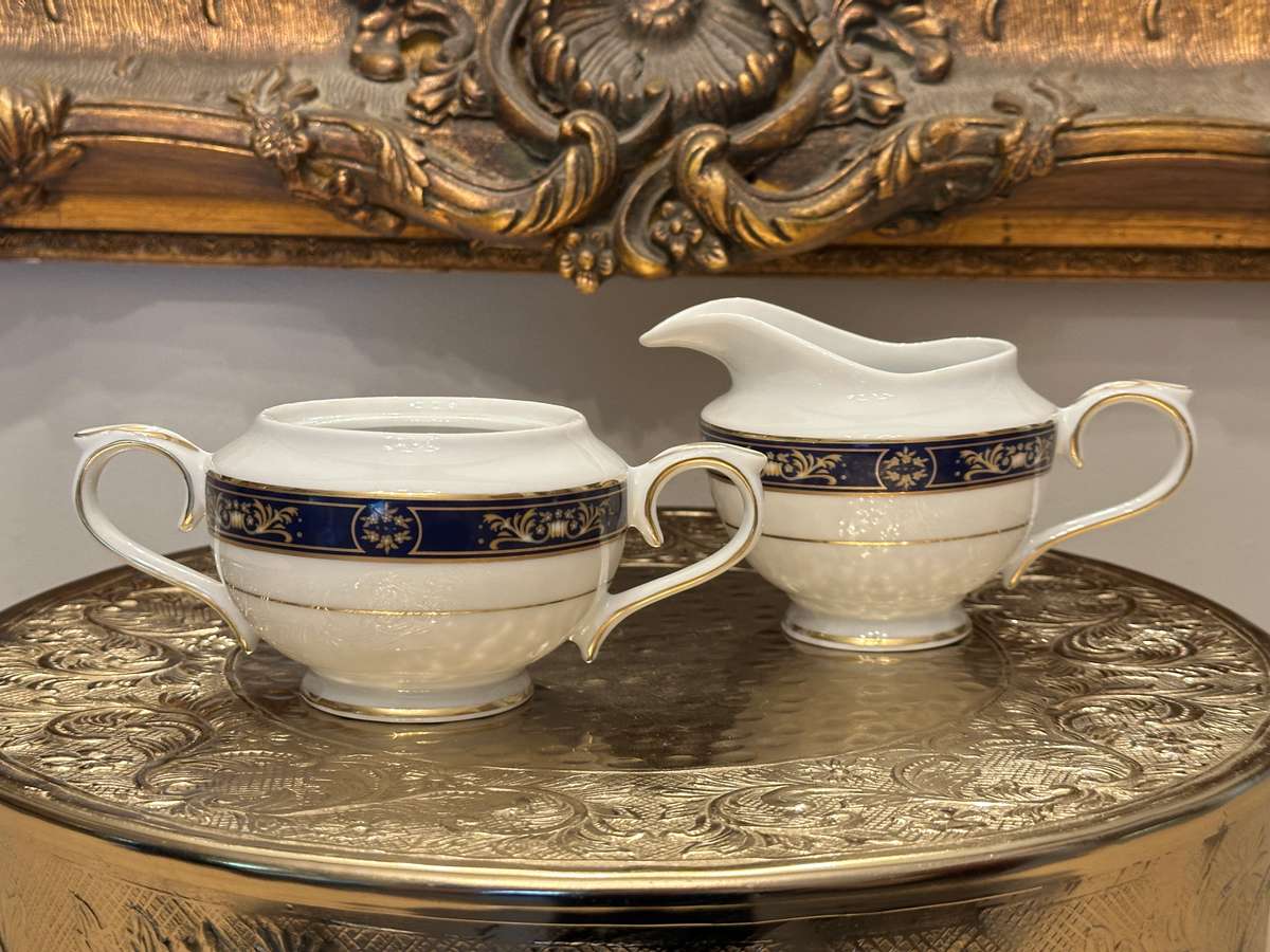 Exquisite ROYAL AVON Impero Blue Sugar & Creamer Set