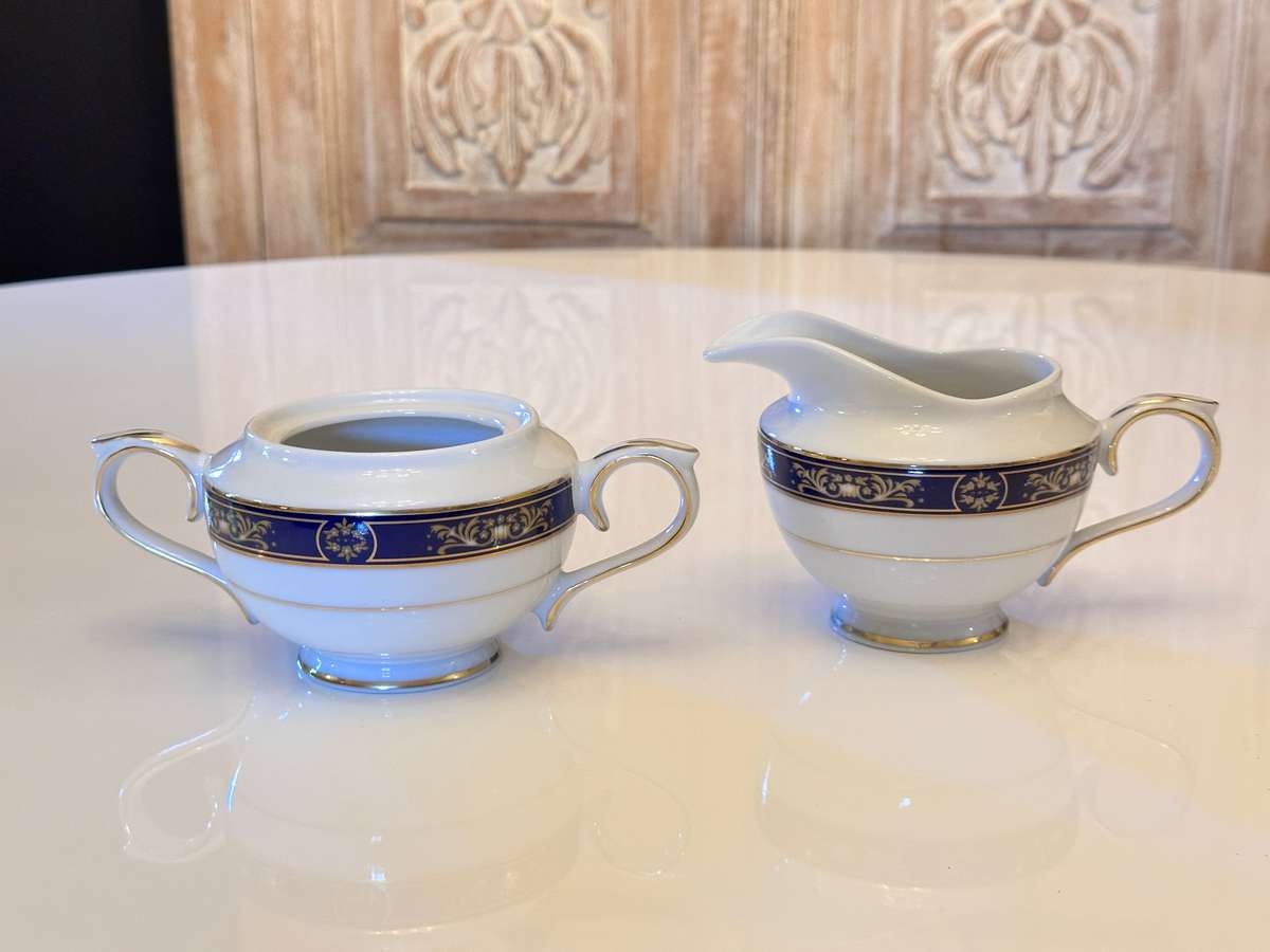 Exquisite ROYAL AVON Impero Blue Sugar & Creamer Set
